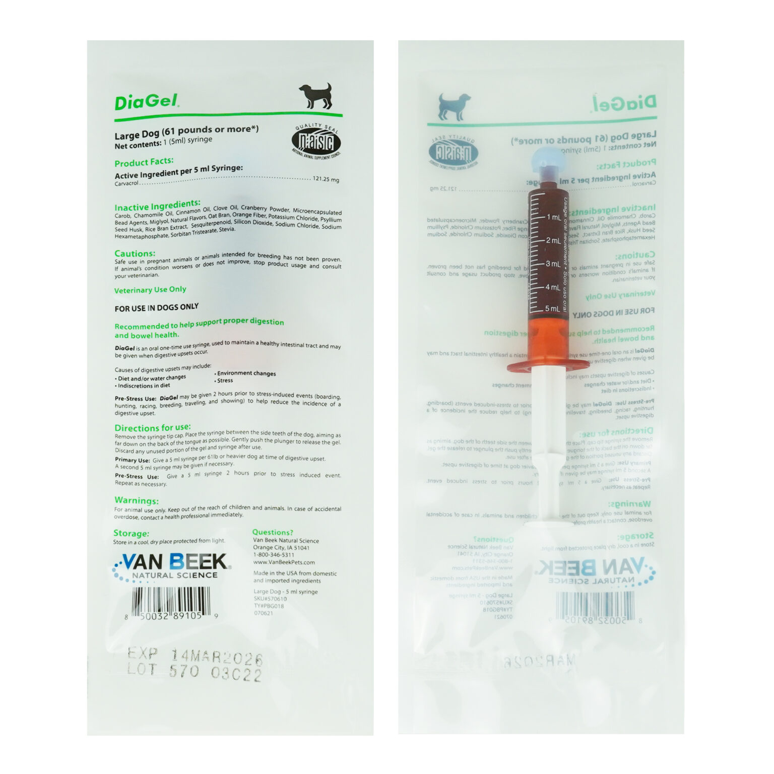 DiaGel for Large Dogs 61 Pounds or More, 5ml Syringe - Four Paws Pet Meds